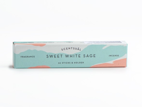 Японское благовоние Scentsual Sweet White Sage (Белый шалфей, лайм, кедр), 30 штук + подставка